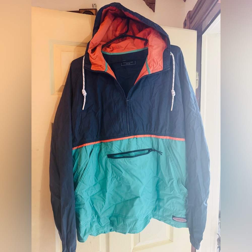 Vineyard Vines Men’s Colorblock Pullover Hoodie Jacket Size L – Navy/Teal/Orange